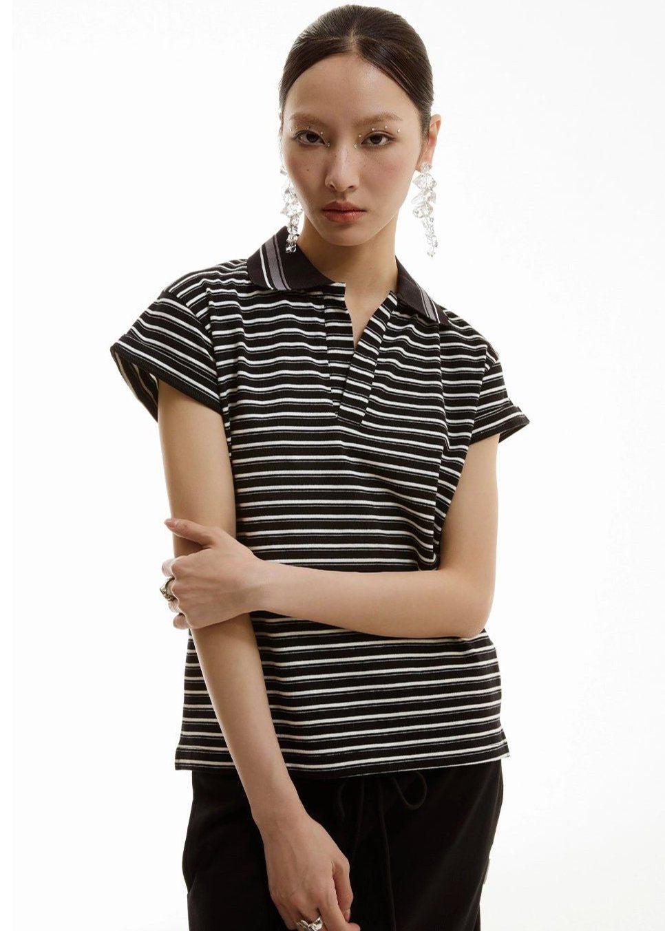 Striped Boxy Cut Polo Korean Street Fashion Polo By Funky Fun Shop Online at OH Vault