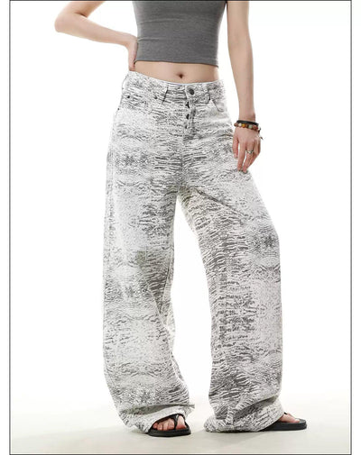 Patterned Buttoned Straight Leg Jeans Korean Street Fashion Jeans By Mr Nearly Shop Online at OH Vault
