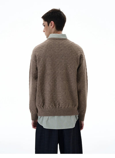 Contrast Patterned Round Neck Sweater Korean Street Fashion Sweater By 77Flight Shop Online at OH Vault