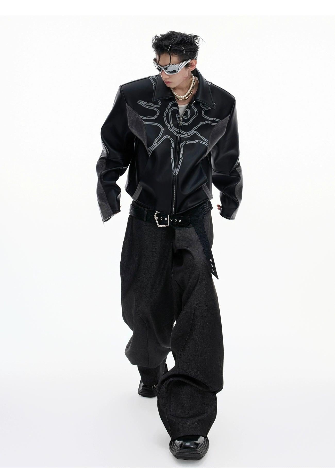 Riveted Spliced PU Leather Jacket Korean Street Fashion Jacket By Argue Culture Shop Online at OH Vault