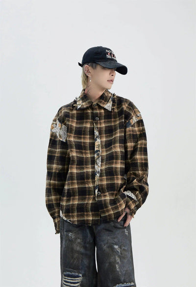 Lace Spliced Plaid Shirt Korean Street Fashion Shirt By Ash Dark Shop Online at OH Vault