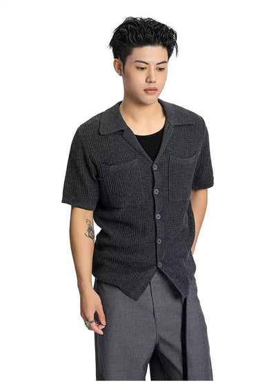Textured Breast Pocket Knit Shirt Korean Street Fashion Shirt By Made Extreme Shop Online at OH Vault
