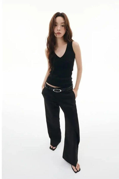 Sleek Fabric Detail Straight Pants Korean Street Fashion Pants By Funky Fun Shop Online at OH Vault