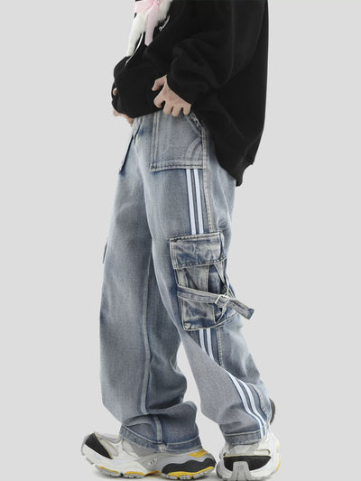 Strapped Side Pocket Jeans Korean Street Fashion Jeans By INS Korea Shop Online at OH Vault