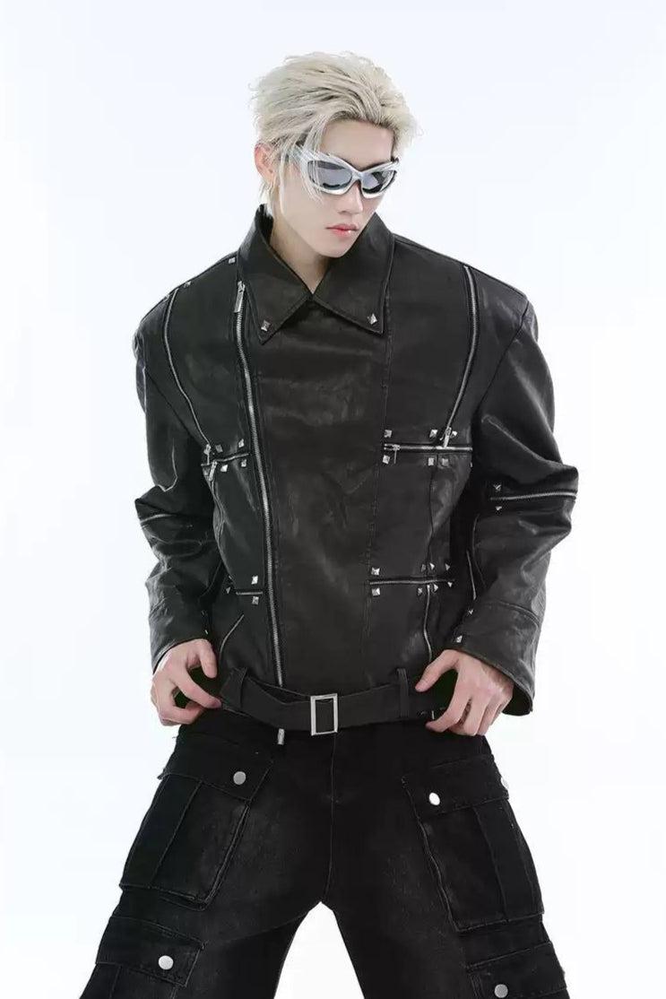 Multiple Detail Faux Leather Jacket Korean Street Fashion Jacket By Turn Tide Shop Online at OH Vault