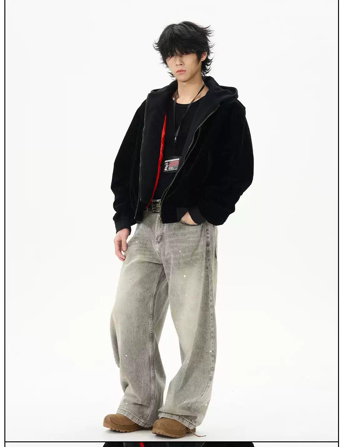 Ink-Splashed Wide Cut Jeans Korean Street Fashion Jeans By 77Flight Shop Online at OH Vault