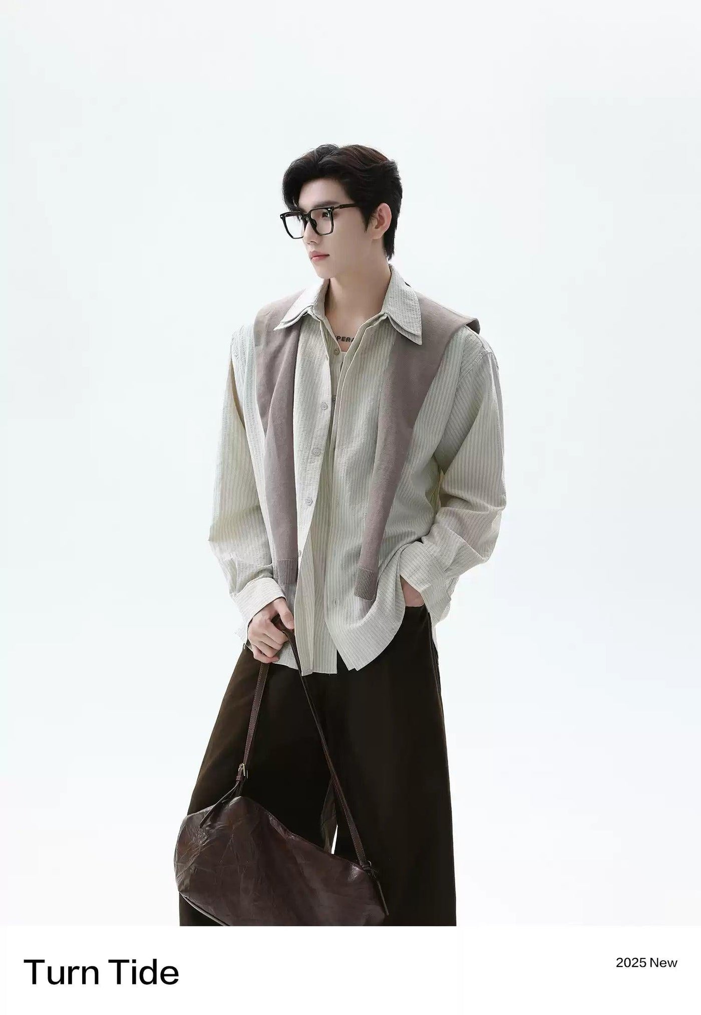 Layered Detail Striped Shirt Korean Street Fashion Shirt By Turn Tide Shop Online at OH Vault