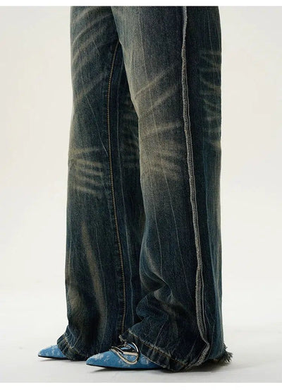 Whiskered Flared Straight Jeans Korean Street Fashion Jeans By 77Flight Shop Online at OH Vault