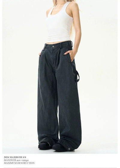 Distressed Pleats Wide Pants Korean Street Fashion Pants By MaxDstr Shop Online at OH Vault