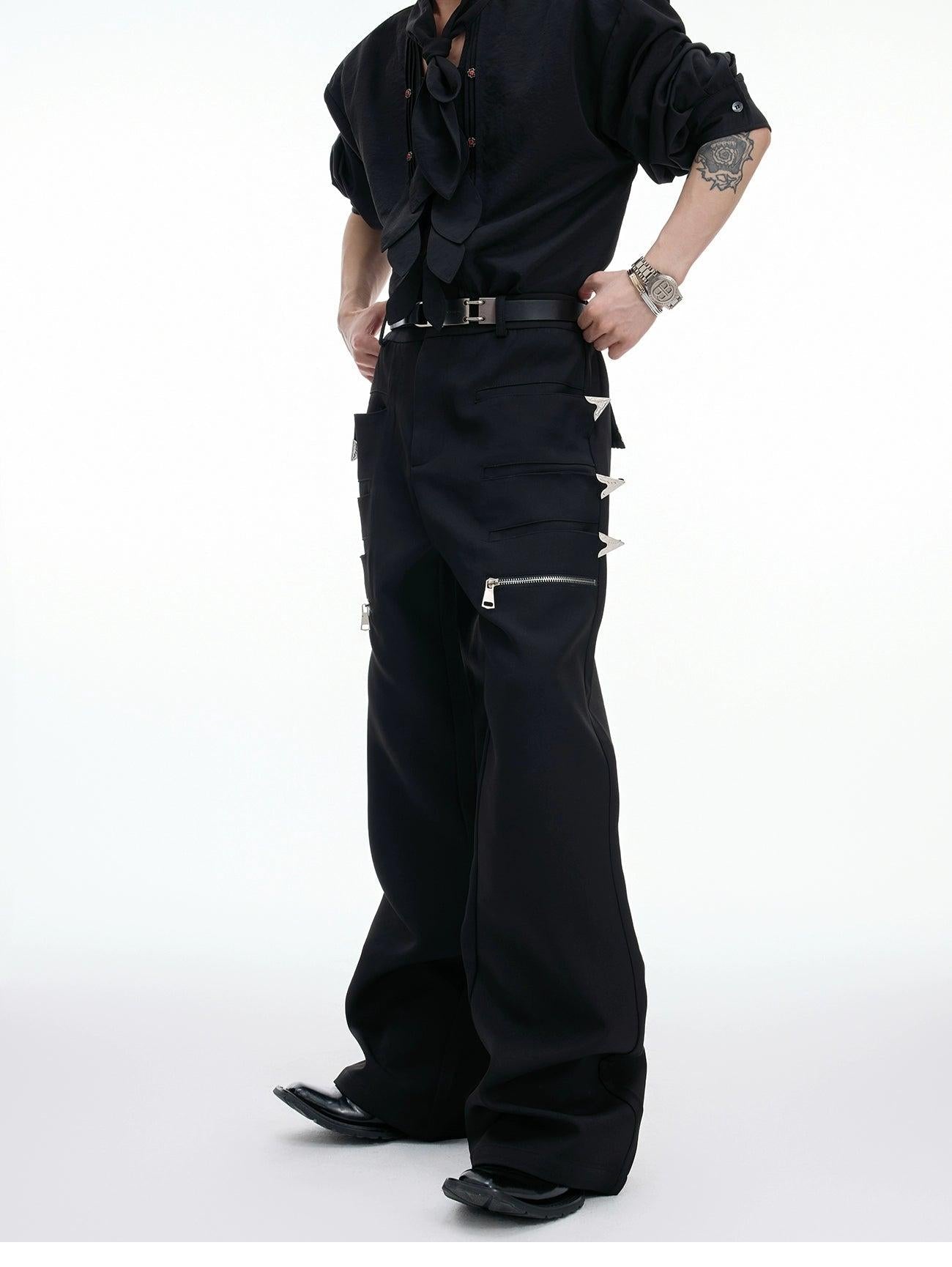 Chic Metallic Pocket Flared Pants Korean Street Fashion Pants By Argue Culture Shop Online at OH Vault