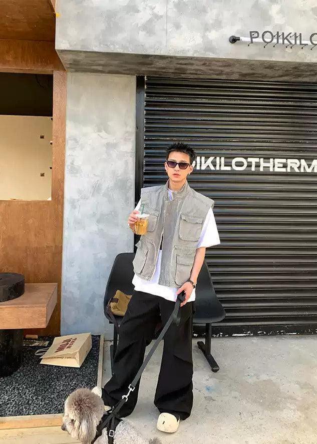 Multiple Pocket Cargo Vest Korean Street Fashion Vest By Poikilotherm Shop Online at OH Vault