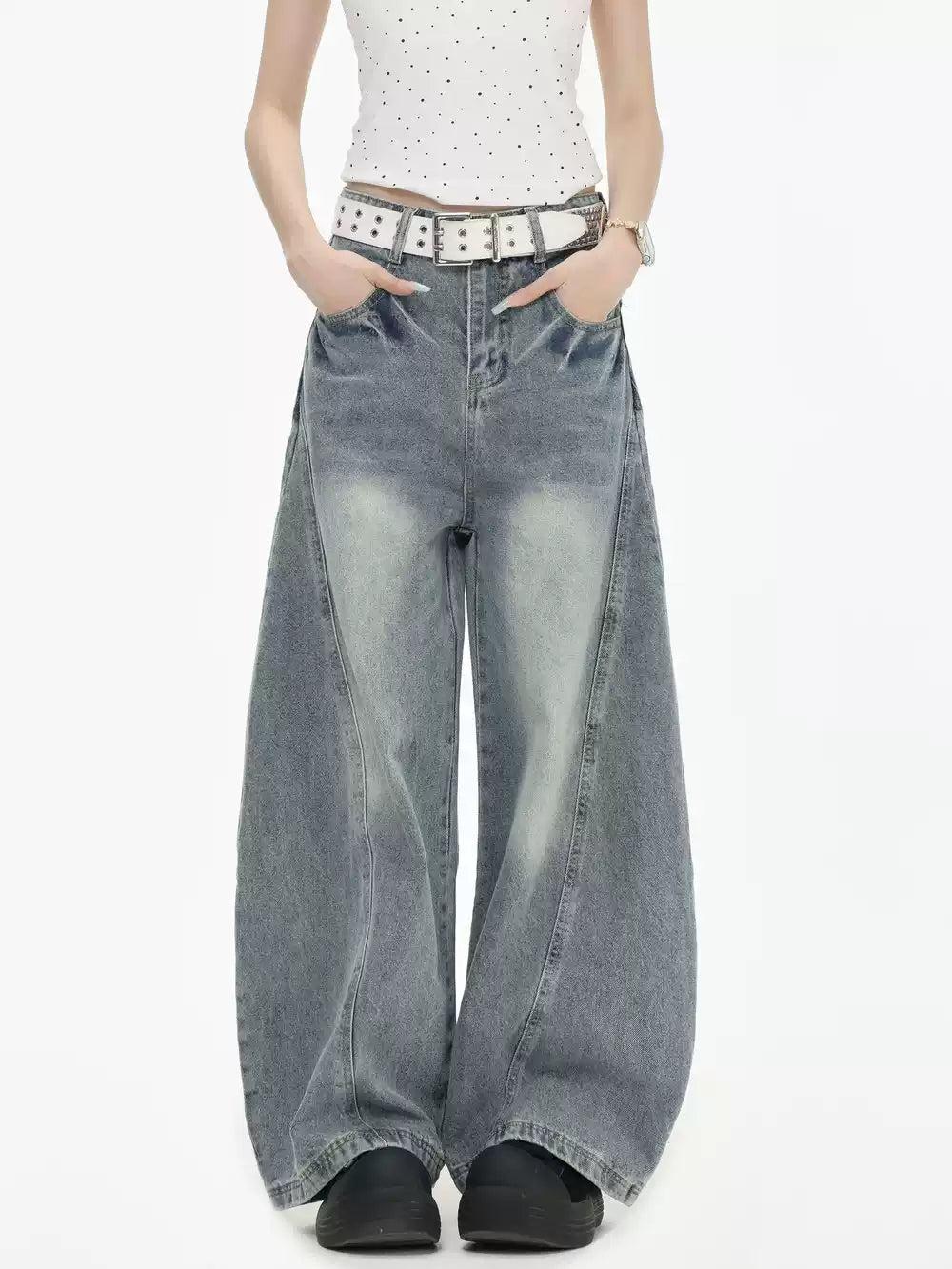 Structured Faded Wide Leg Jeans Korean Street Fashion Jeans By INS Korea Shop Online at OH Vault