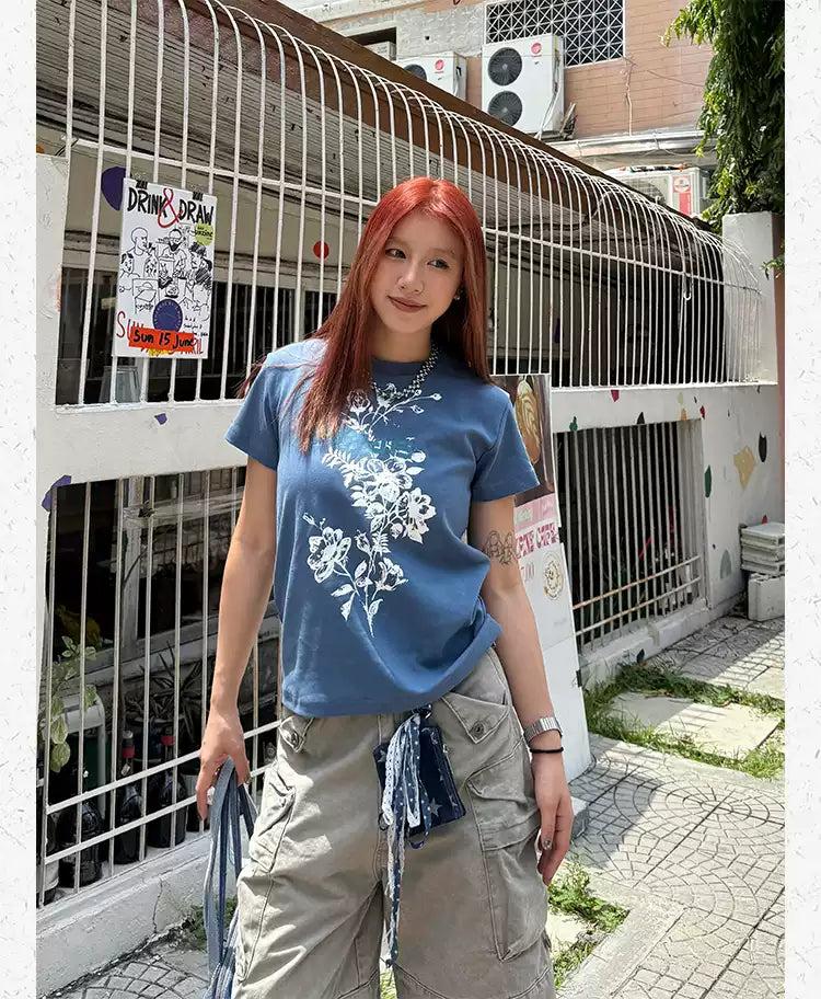 Flower Graphic Print T-Shirt Korean Street Fashion T-Shirt By Made Extreme Shop Online at OH Vault