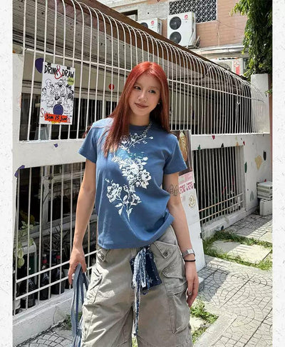 Flower Graphic Print T-Shirt Korean Street Fashion T-Shirt By Made Extreme Shop Online at OH Vault