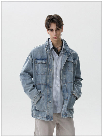 Washed Multi-Pocket Denim Jacket Korean Street Fashion Jacket By Mr Nearly Shop Online at OH Vault