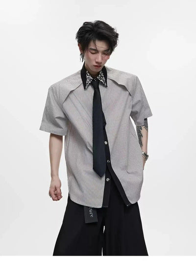 Diamond Striped With Tie Shirt Korean Street Fashion Shirt By Argue Culture Shop Online at OH Vault
