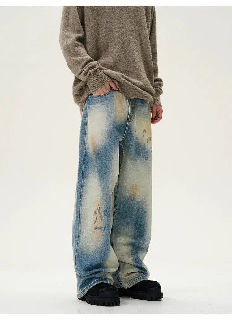 Bleach & Rustic Washed Jeans Korean Street Fashion Jeans By 77Flight Shop Online at OH Vault