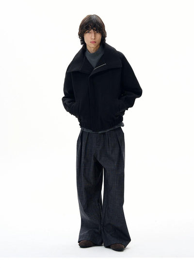 Structured Ruch Hem Zipped Jacket Korean Street Fashion Jacket By 77Flight Shop Online at OH Vault