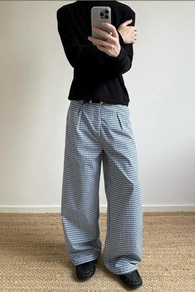 Checkered Wide Leg Pants Korean Street Fashion Pants By A PUEE Shop Online at OH Vault