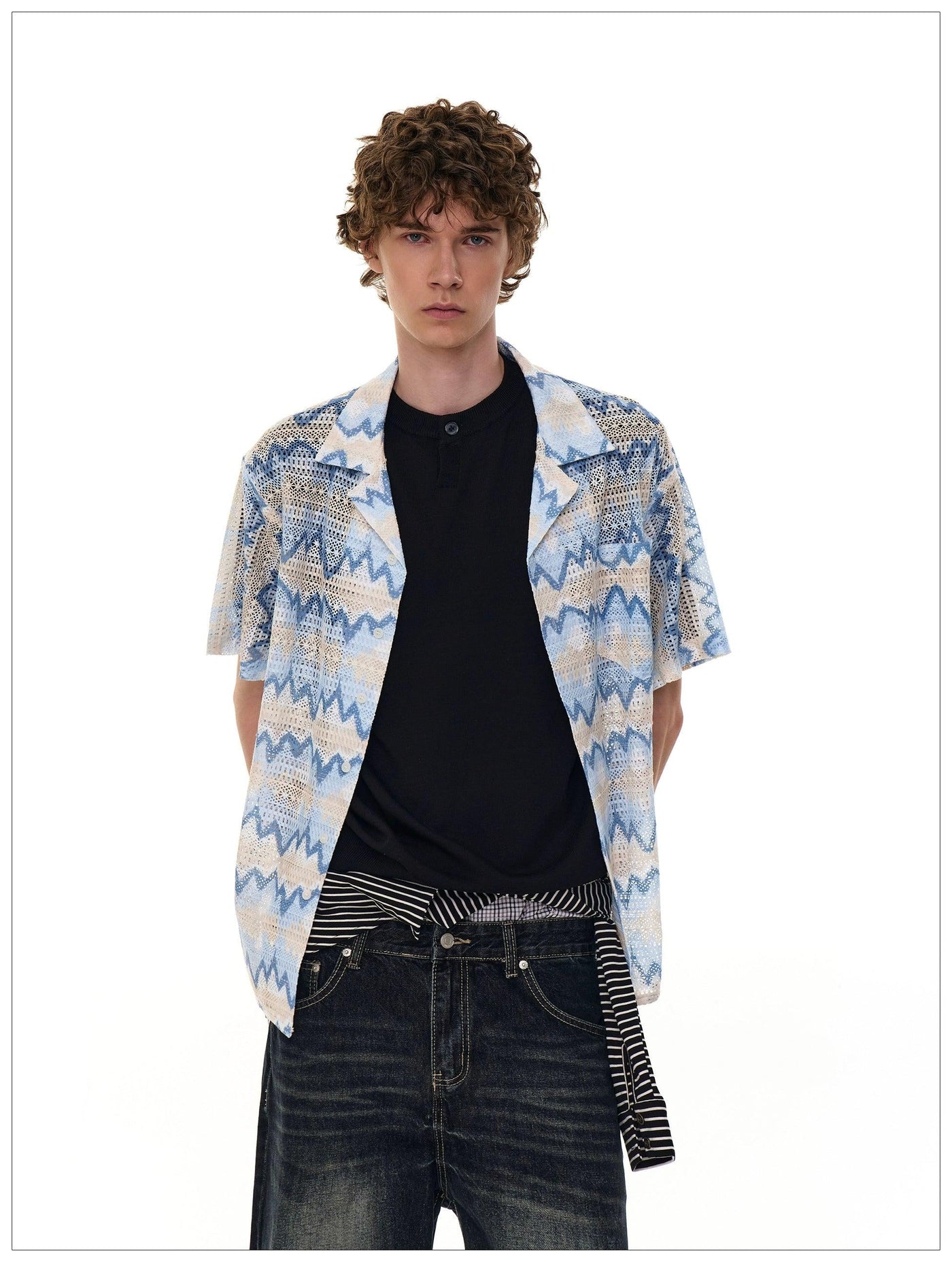 Zigzag Pattern Knit Shirt Korean Street Fashion Shirt By Mr Nearly Shop Online at OH Vault