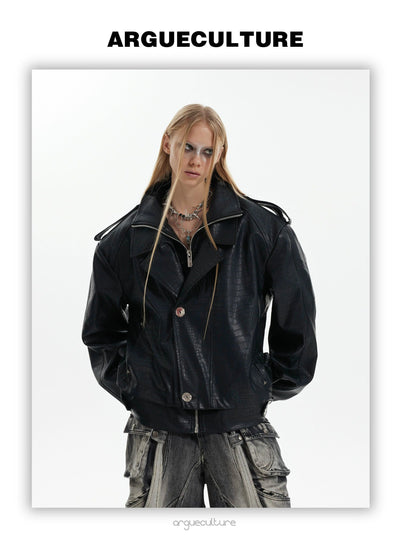 Textured & Layered PU Leather Jacket Korean Street Fashion Jacket By Argue Culture Shop Online at OH Vault