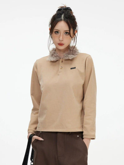 Fur Collar Crop Polo Korean Street Fashion Polo By INS Korea Shop Online at OH Vault