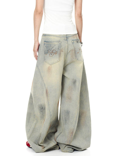 Faded Curved Cut Jeans Korean Street Fashion Jeans By Blacklists Shop Online at OH Vault