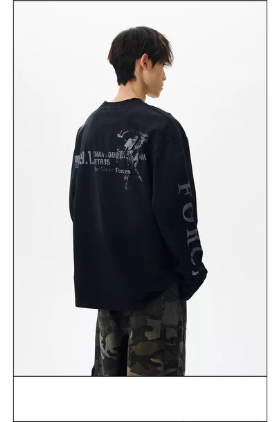 Distressed Graphic Long Sleeve T-Shirt Korean Street Fashion T-Shirt By A PUEE Shop Online at OH Vault