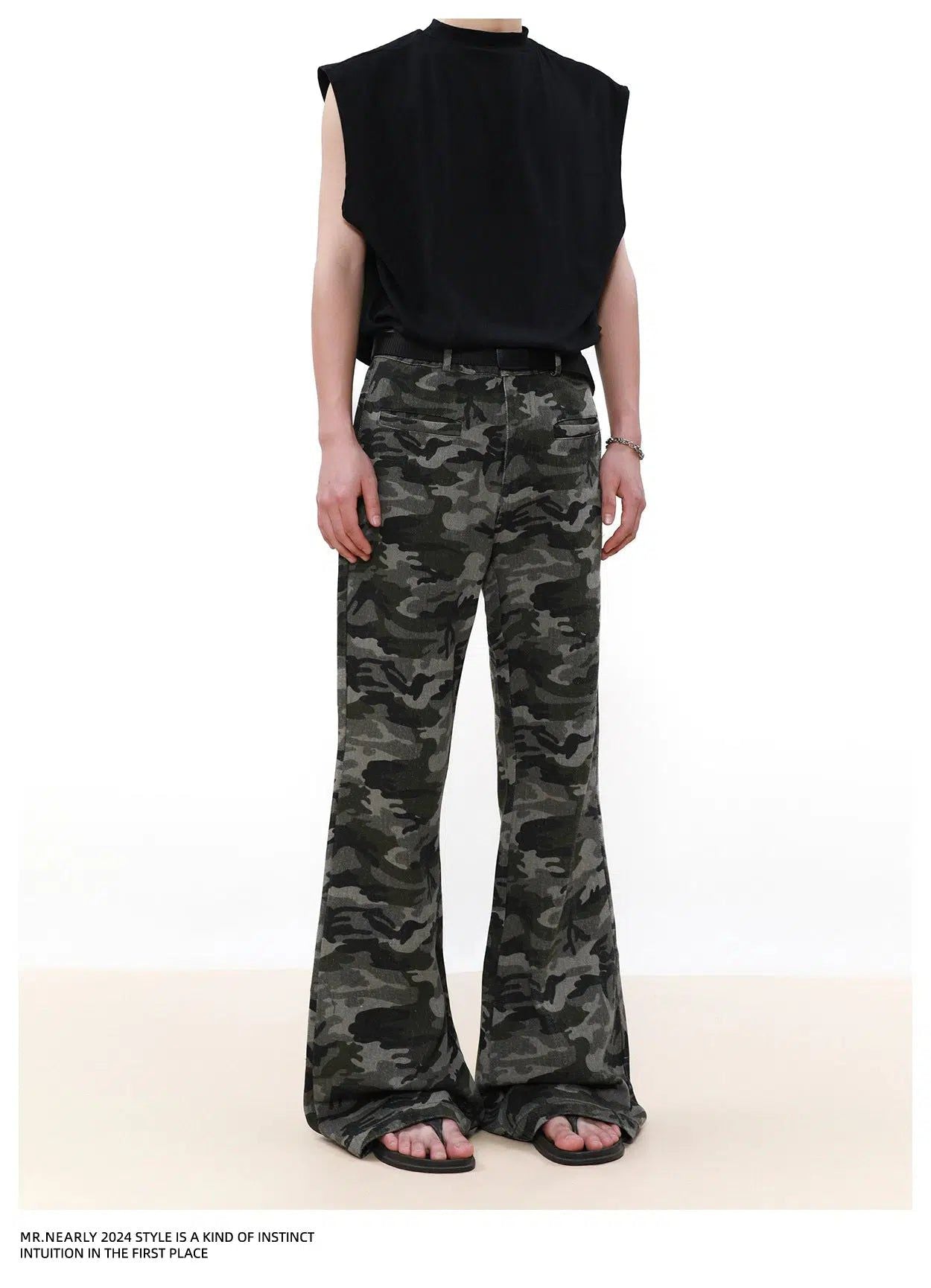 Flared Camo Print Pants Korean Street Fashion Pants By Mr Nearly Shop Online at OH Vault