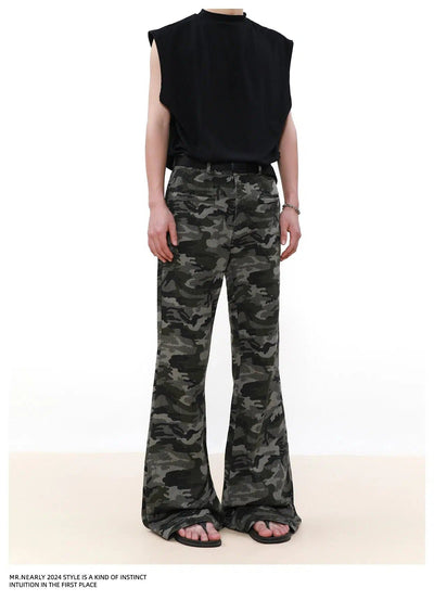 Flared Camo Print Pants Korean Street Fashion Pants By Mr Nearly Shop Online at OH Vault