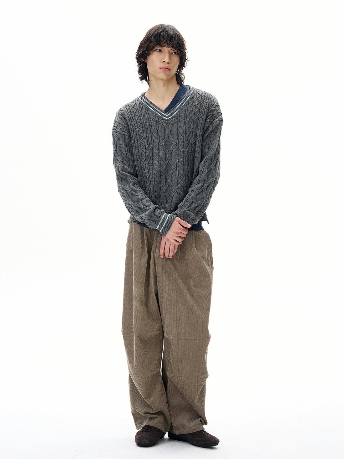 Distressed V-Neck Sweater Korean Street Fashion Sweater By 77Flight Shop Online at OH Vault