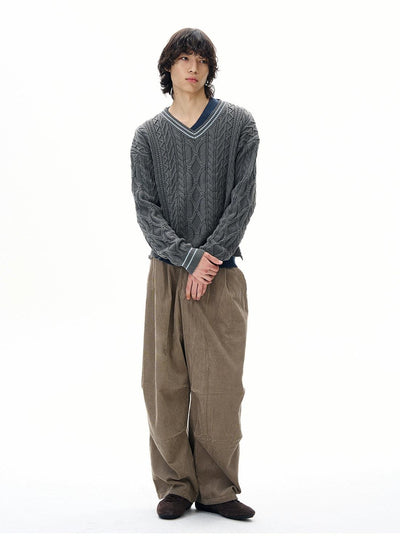 Distressed V-Neck Sweater Korean Street Fashion Sweater By 77Flight Shop Online at OH Vault