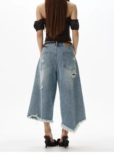 Distressed Irregular Cut Denim Shorts Korean Street Fashion Shorts By 77Flight Shop Online at OH Vault