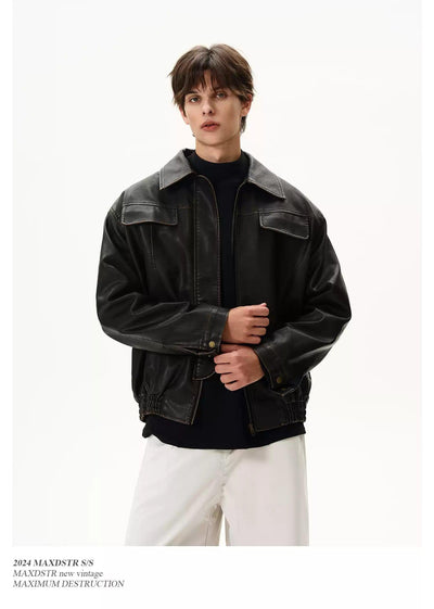 Distressed Edges Moto PU Leather Jacket Korean Street Fashion Jacket By MaxDstr Shop Online at OH Vault