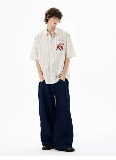 Stitched Pocket Striped Shirt Korean Street Fashion Shirt By 77Flight Shop Online at OH Vault