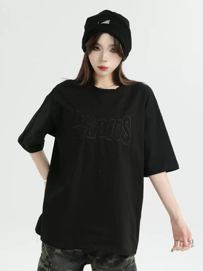 Contrast Logo Comfty T-Shirt Korean Street Fashion T-Shirt By INS Korea Shop Online at OH Vault