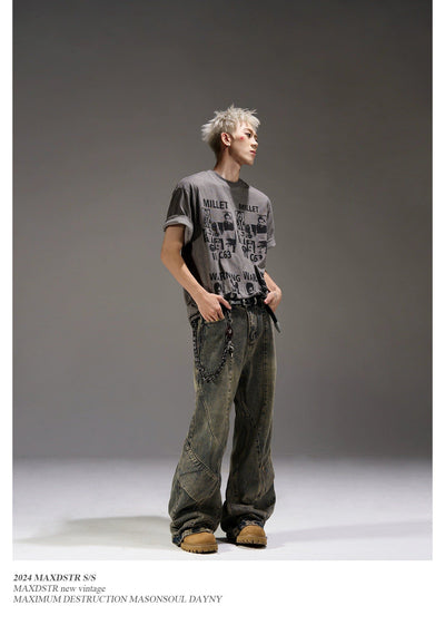 Mud Washed & Spliced Straight Jeans Korean Street Fashion Jeans By MaxDstr Shop Online at OH Vault