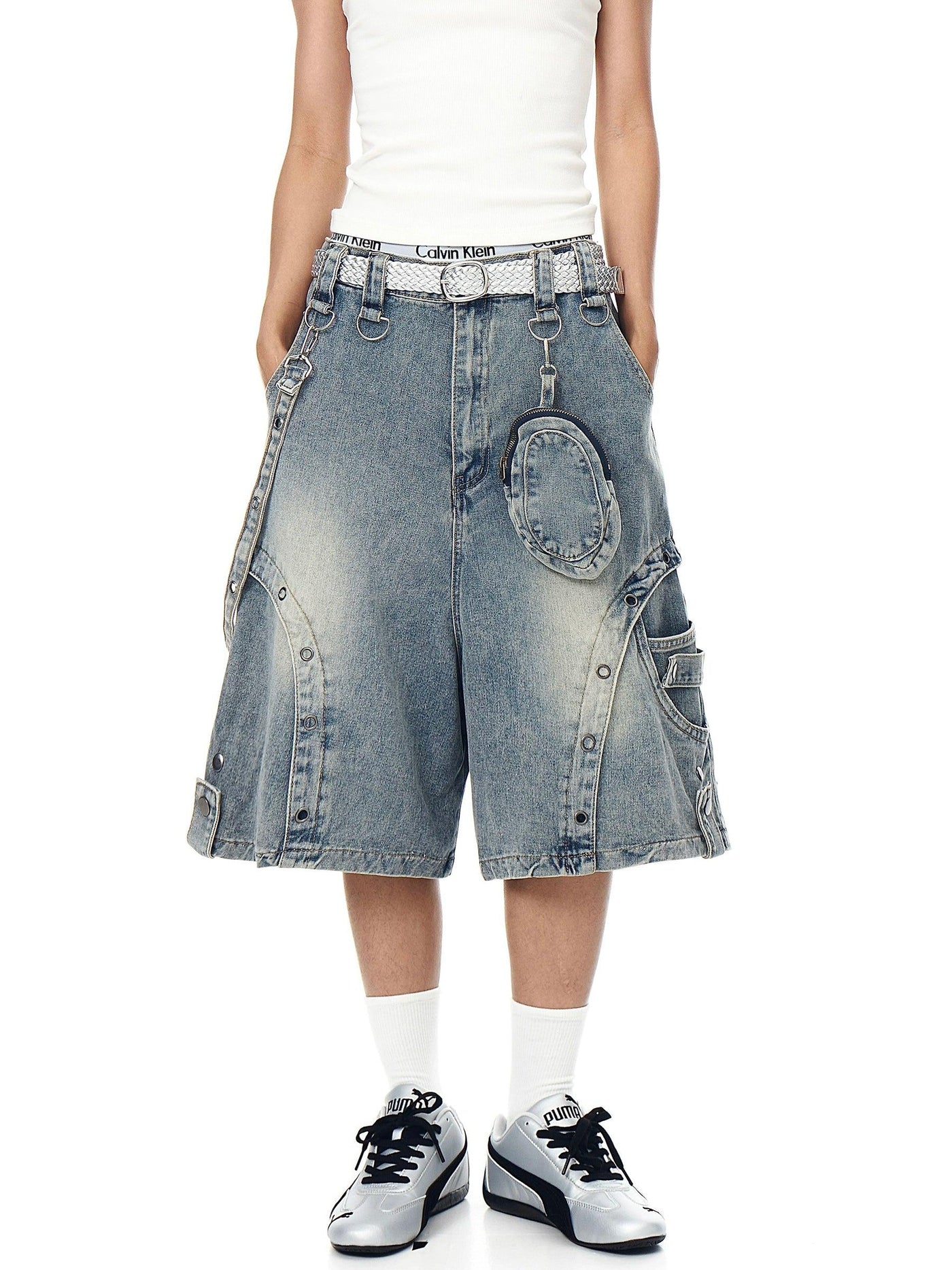 Washed Multiple Detail Denim Shorts Korean Street Fashion Shorts By Blacklists Shop Online at OH Vault