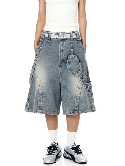Washed Multiple Detail Denim Shorts Korean Street Fashion Shorts By Blacklists Shop Online at OH Vault