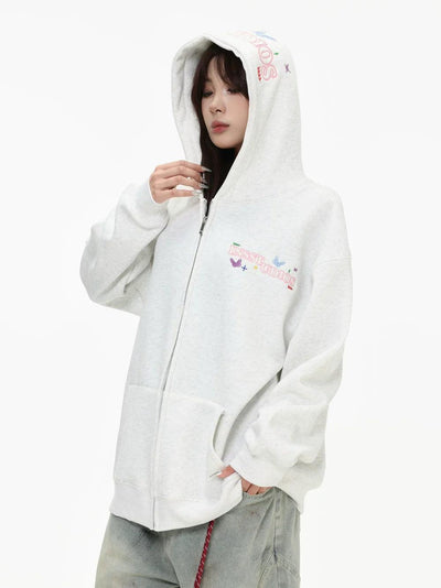 Logo Stitched Zip-Up Hoodie Korean Street Fashion Hoodie By INS Korea Shop Online at OH Vault