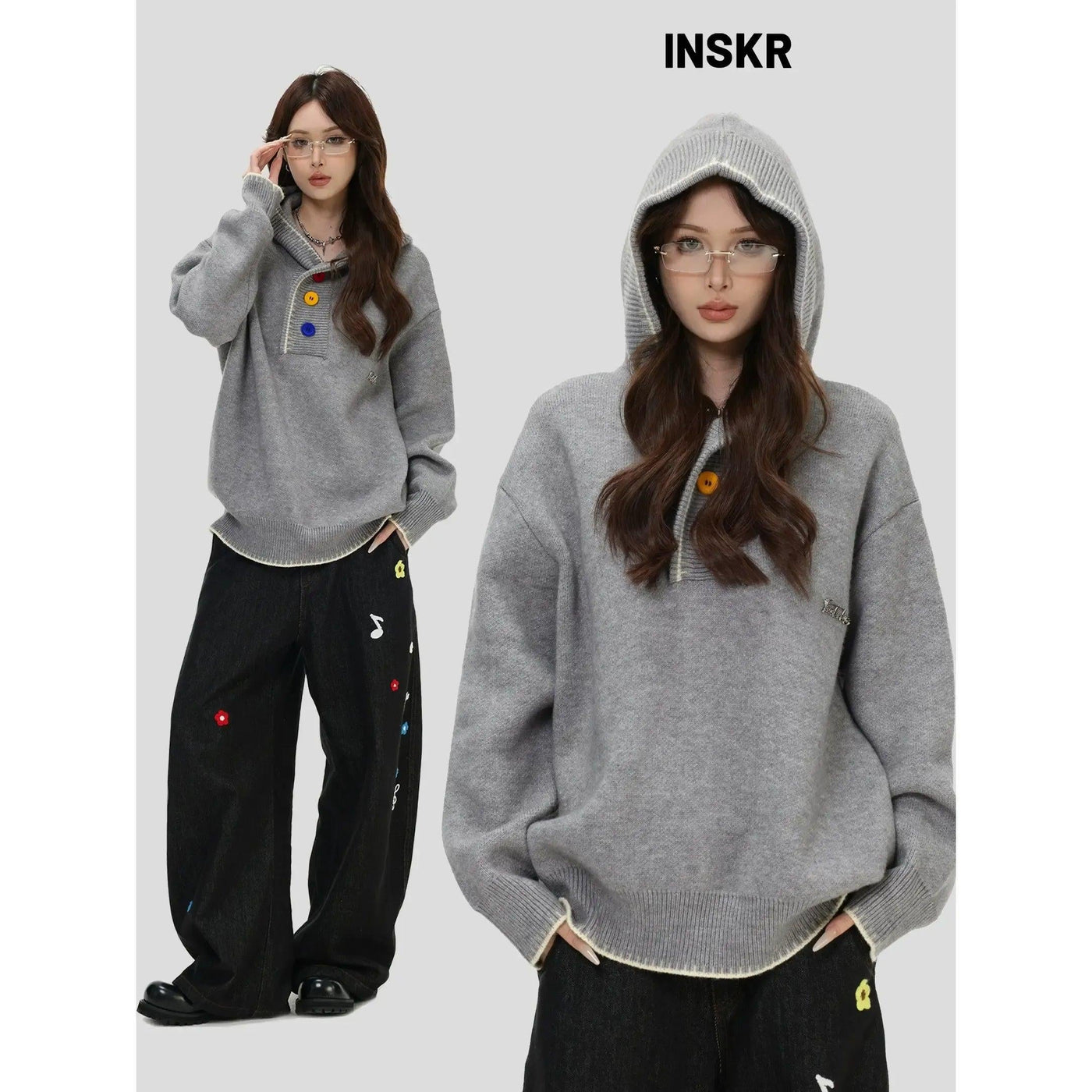 Color Buttons Hooded Sweater Korean Street Fashion Sweater By INS Korea Shop Online at OH Vault