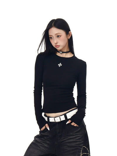 Cross Print Slim Fit L/S T-Shirt Korean Street Fashion T-Shirt By Blacklists Shop Online at OH Vault