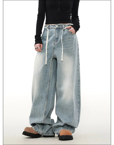 Washed Waist String Jeans Korean Street Fashion Jeans By Mr Nearly Shop Online at OH Vault