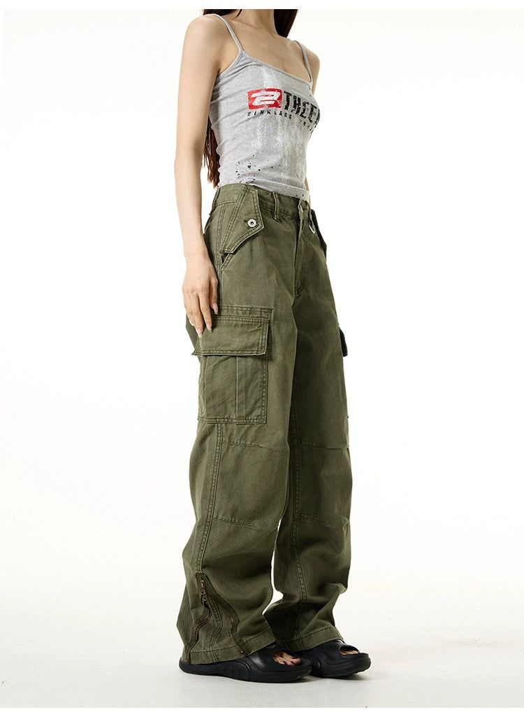 Multi-Pocket Zipped Slit Cargo Pants Korean Street Fashion Pants By 77Flight Shop Online at OH Vault