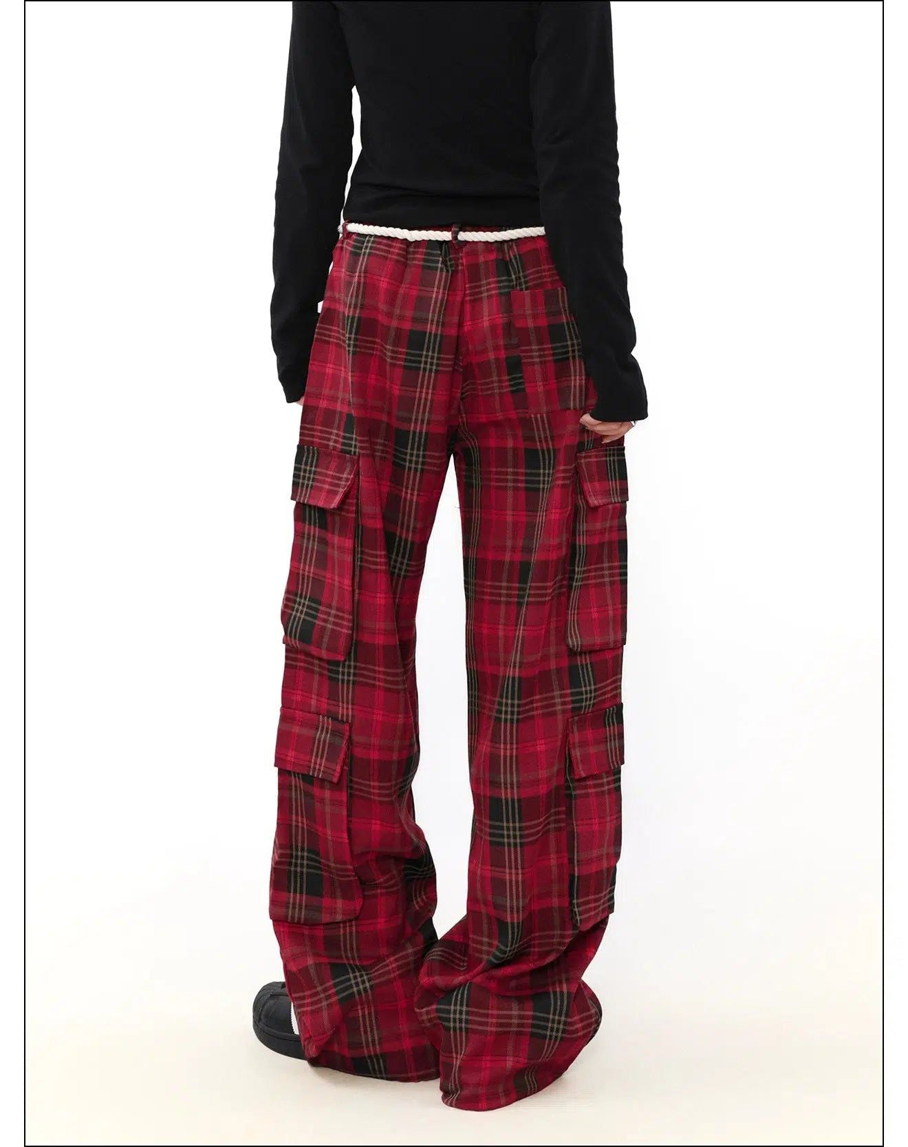 Plaid Rope Detail Cargo Pants Korean Street Fashion Pants By Mr Nearly Shop Online at OH Vault