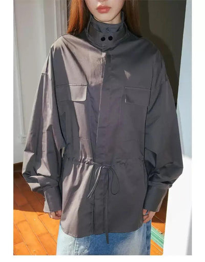 Midi Waist Drawstring Shirt Korean Street Fashion Shirt By Funky Fun Shop Online at OH Vault