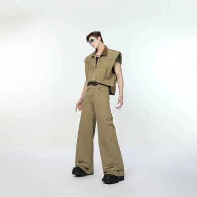 Workwear Denim Vest & Jeans Set Korean Street Fashion Clothing Set By Turn Tide Shop Online at OH Vault