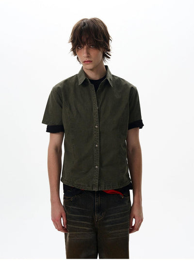Washed Short Denim Shirt Korean Street Fashion Shirt By 77Flight Shop Online at OH Vault