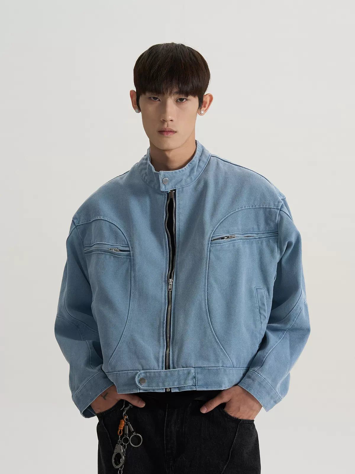 Buttons and Zipped Boxy Denim Jacket Korean Street Fashion Jacket By A PUEE Shop Online at OH Vault