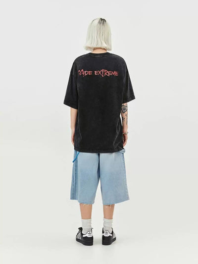 Washed Text Effect T-Shirt Korean Street Fashion T-Shirt By Made Extreme Shop Online at OH Vault